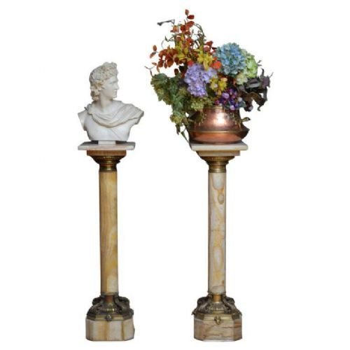 Two Superb Antique Marble Columns - Onyx Pedestals